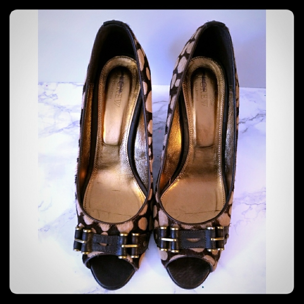 J Crew animal print peep toe wedge 10 Italy